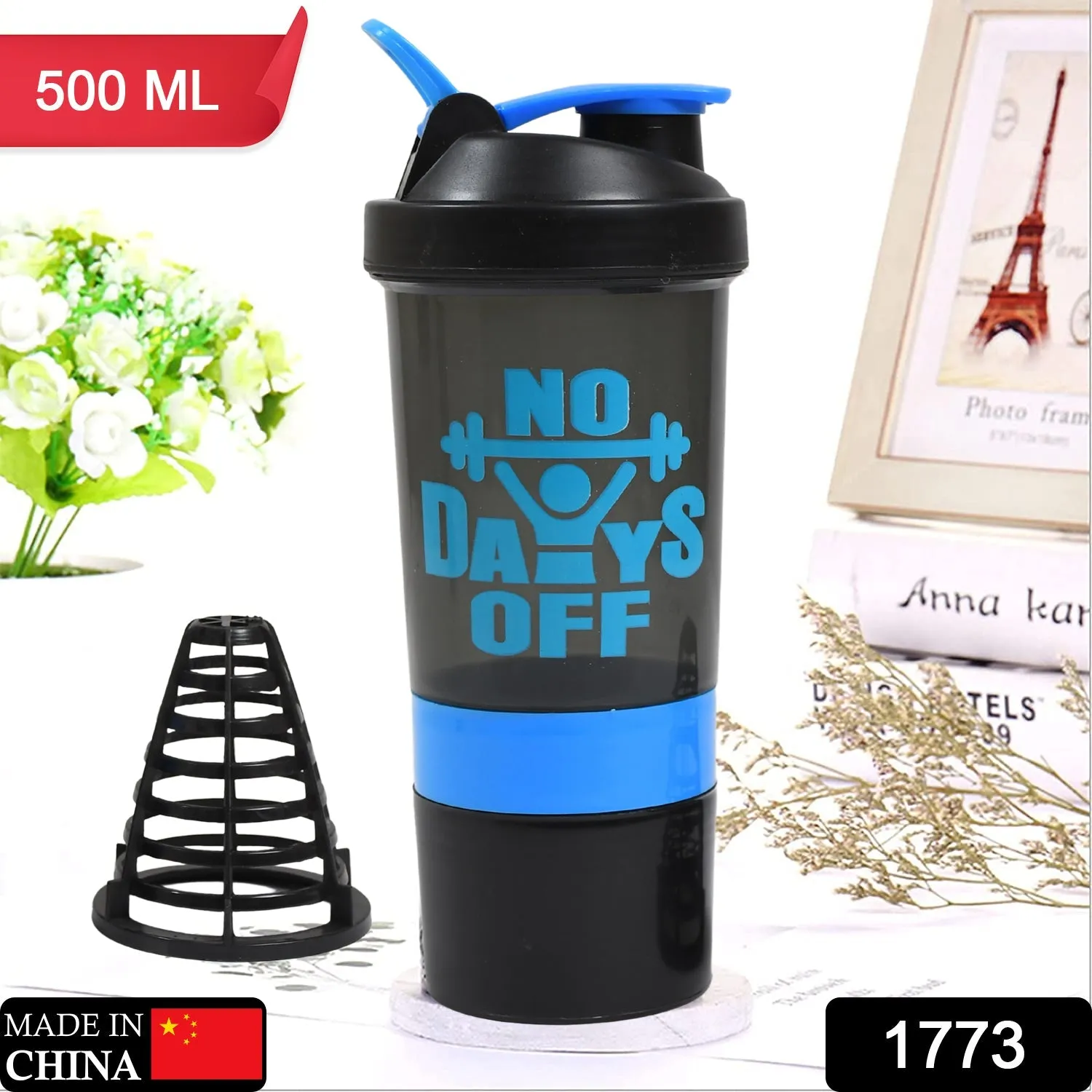 1773 Protein Shaker Bottle|Gym|Water Bottle with 2 Storage Compartment|BPA Free| 500ml