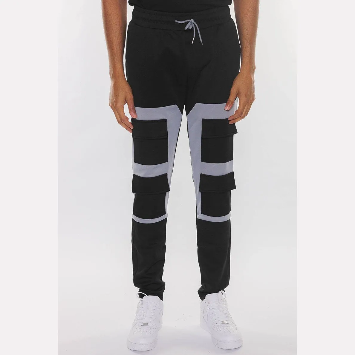 Black & Grey Color Block Cargo Track Pants