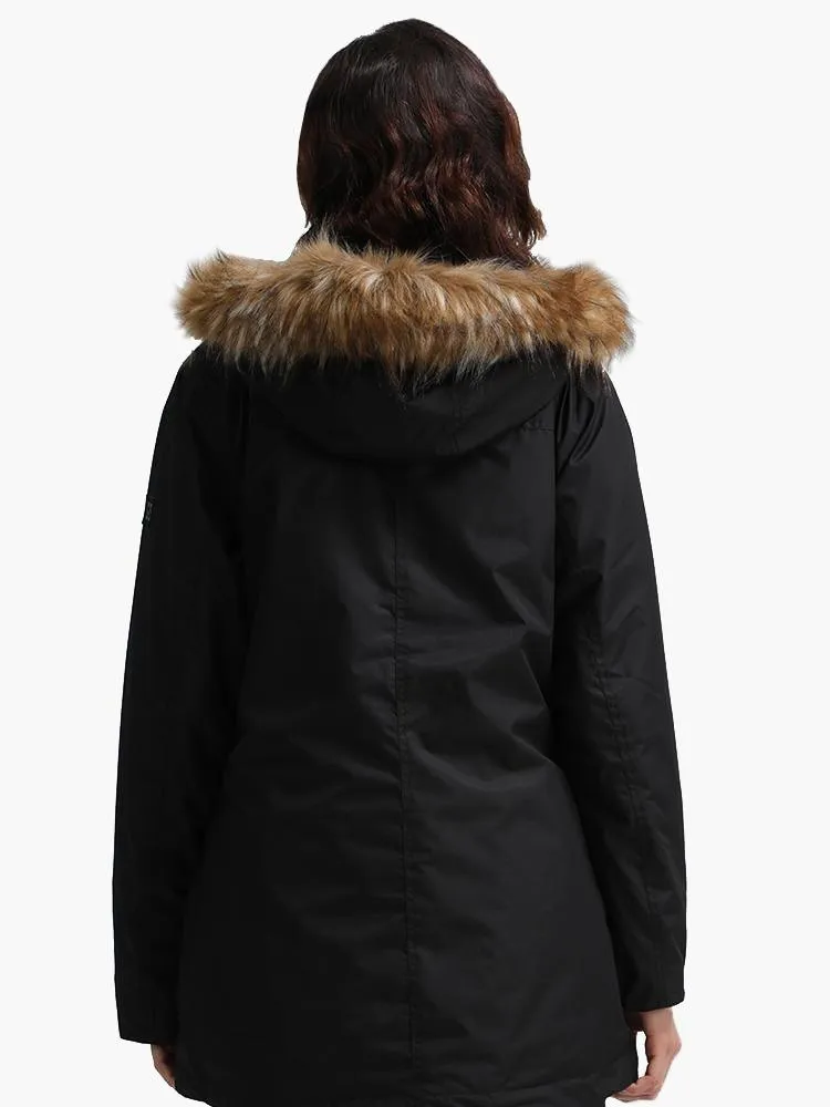 Black solid color Womens Hooded Ski Jacket Waterproof Snowboard Jacket