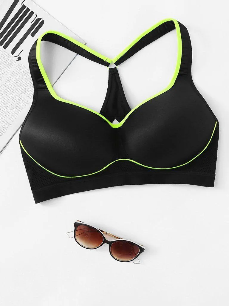 Contrast Piping Sports Bra