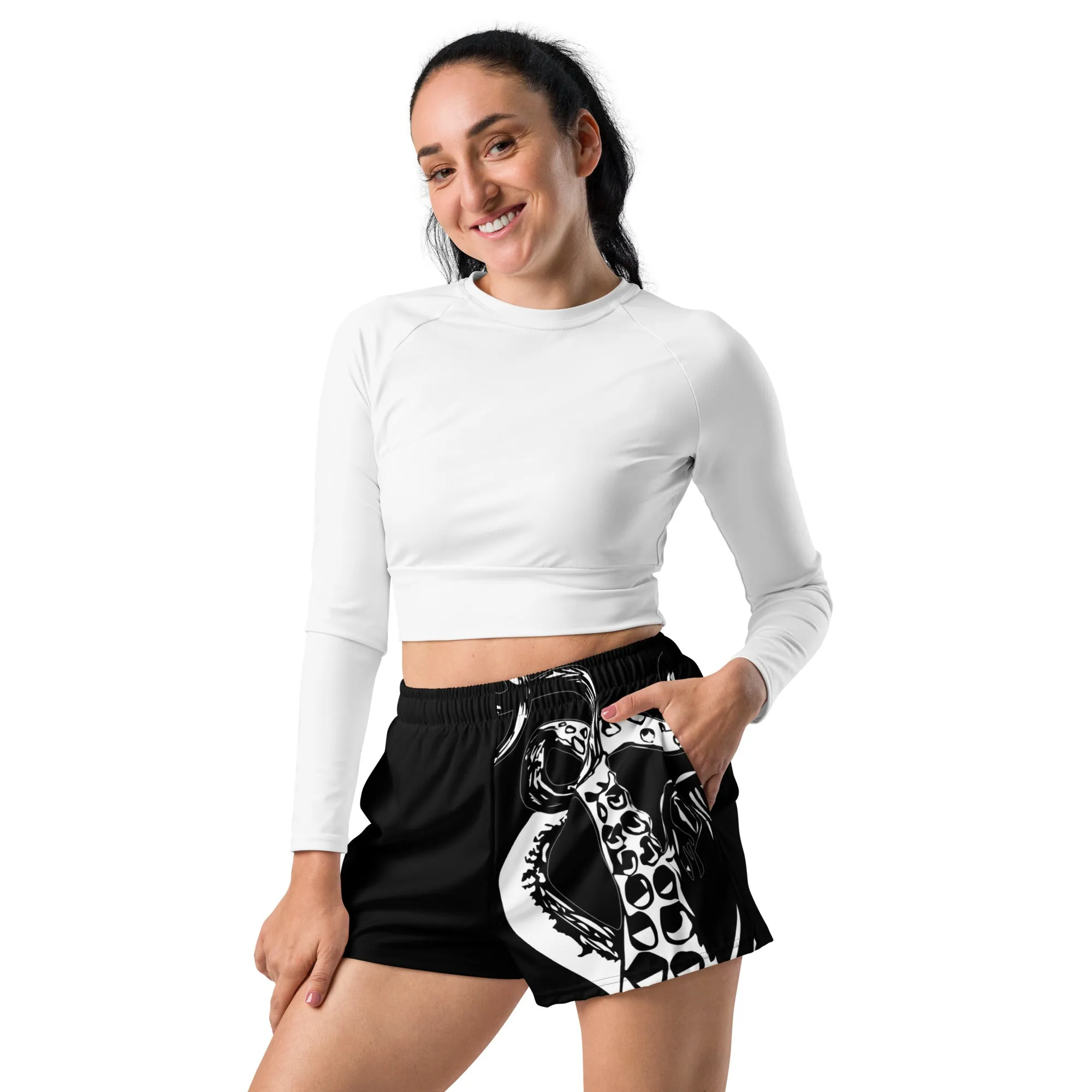 Deep Blue Sea B/W Women’s Recycled Athletic Shorts