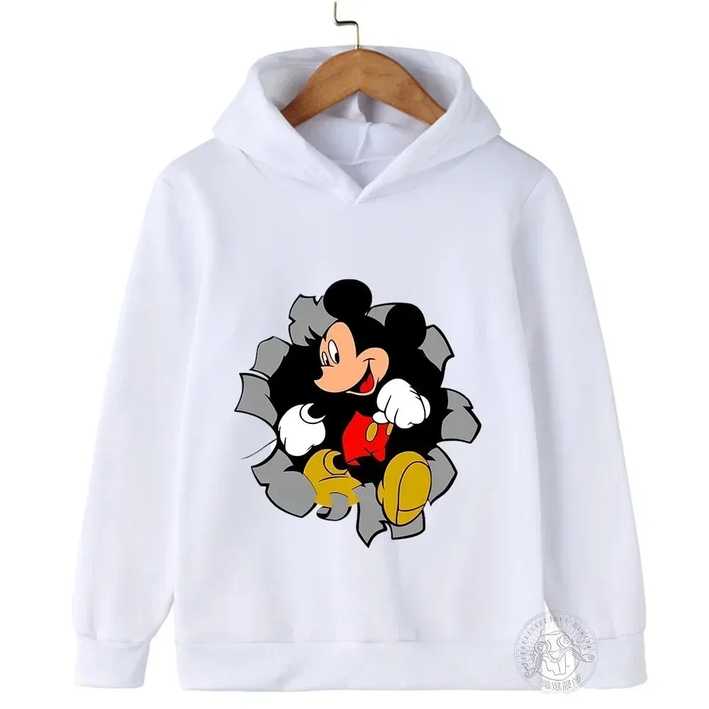 Disney Mickey Harajuku Printed Children's Hoodie for 2-14 Years Old Autumn Street Fashion Boys Sweatshirt Outdoor Sports Pullove