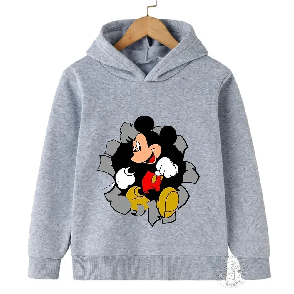 Disney Mickey Harajuku Printed Children's Hoodie for 2-14 Years Old Autumn Street Fashion Boys Sweatshirt Outdoor Sports Pullove