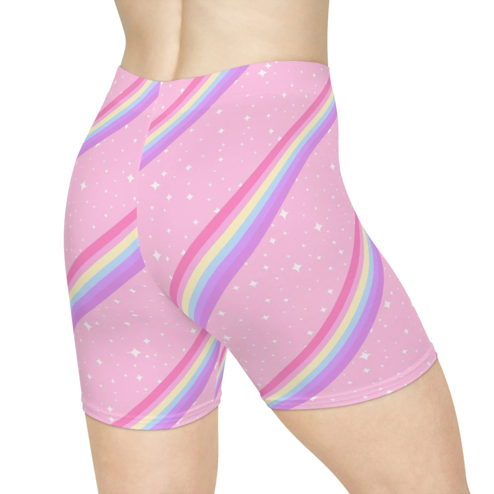 Kawaii Sparkle Cake Rainbow Beam Women's Biker Shorts