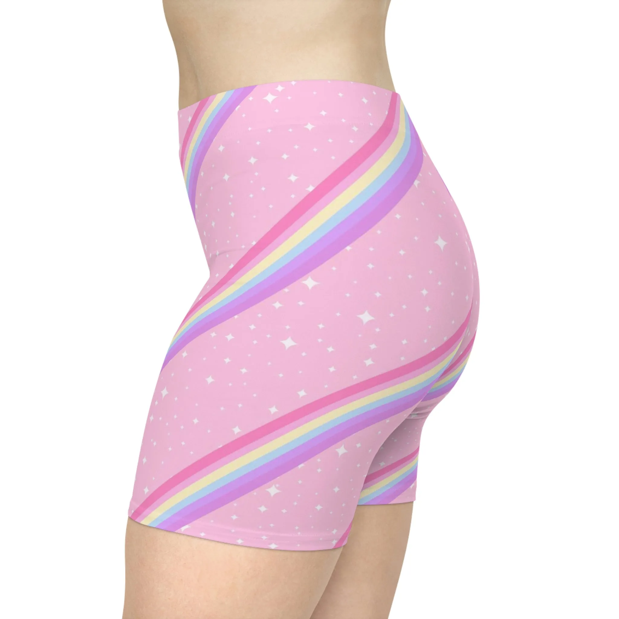 Kawaii Sparkle Cake Rainbow Beam Women's Biker Shorts