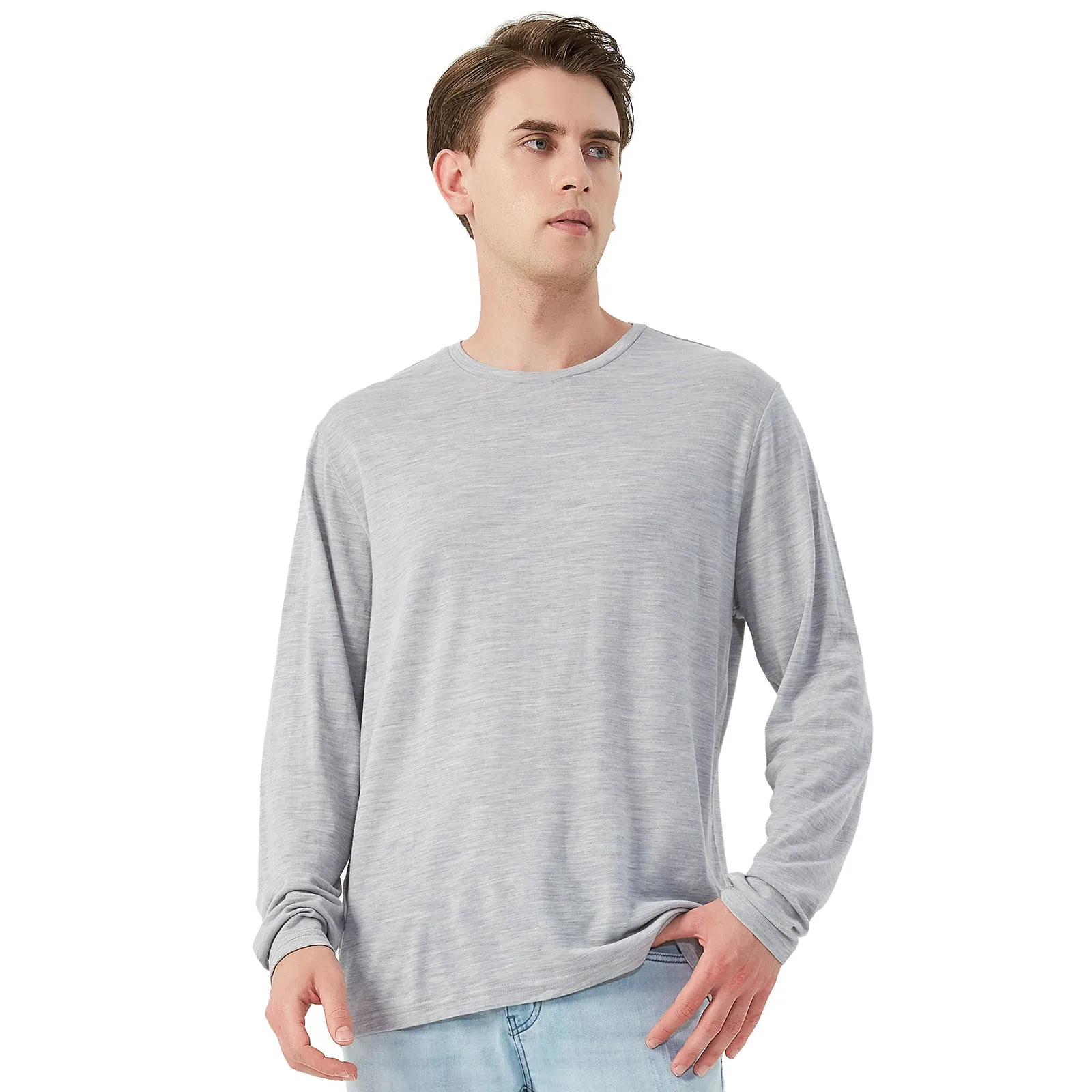 Men's Merino 170g Classic All-Season Base Layer Crew Light Grey