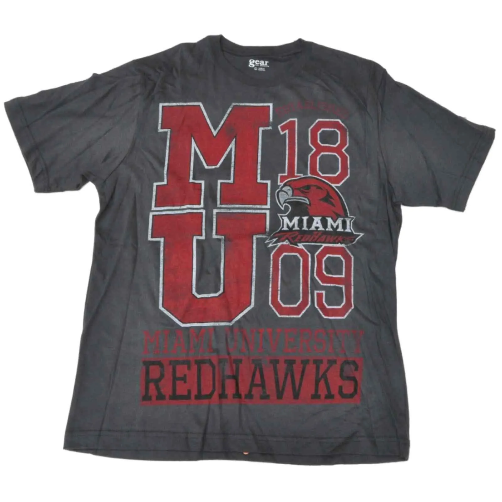 Miami Redhawks Gear for Sports Charcoal with Red Logo Short Sleeve T-Shirt (L)