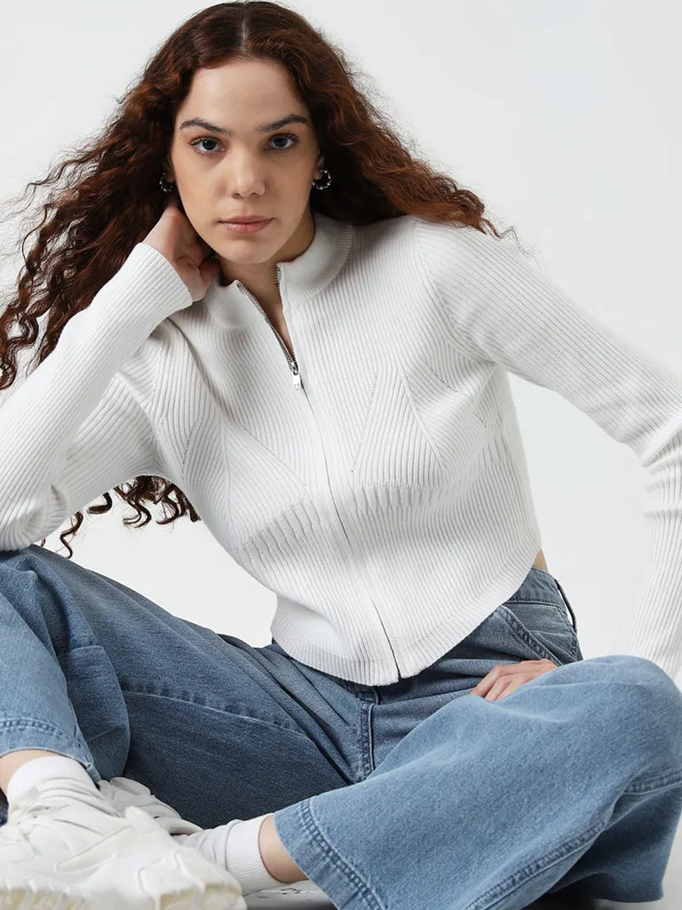 Nuon White Ribbed Textured Jacket