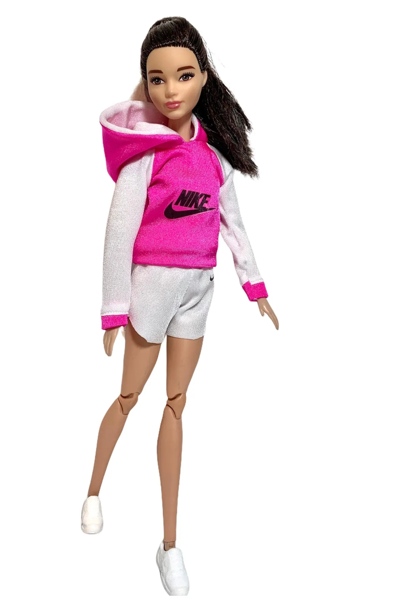 Pink Barbie doll hoodie and shorts