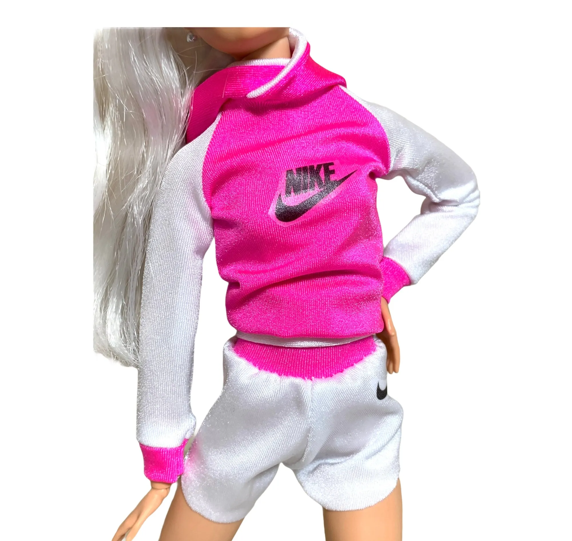 Pink Barbie doll hoodie and shorts