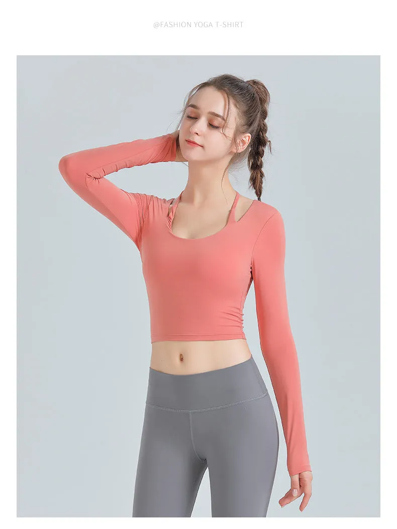 Sidiou Group ANNIOU New Fitness Wear Long-Sleeved Solid Color Yoga Shirt Women's High Elastic Quick Dry Workout Clothes With Chest Pad Sports