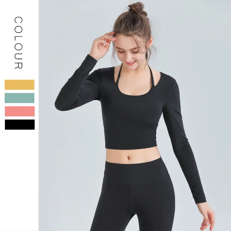 Sidiou Group ANNIOU New Fitness Wear Long-Sleeved Solid Color Yoga Shirt Women's High Elastic Quick Dry Workout Clothes With Chest Pad Sports