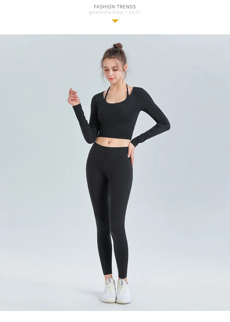 Sidiou Group ANNIOU New Fitness Wear Long-Sleeved Solid Color Yoga Shirt Women's High Elastic Quick Dry Workout Clothes With Chest Pad Sports