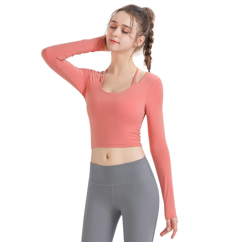 Sidiou Group ANNIOU New Fitness Wear Long-Sleeved Solid Color Yoga Shirt Women's High Elastic Quick Dry Workout Clothes With Chest Pad Sports