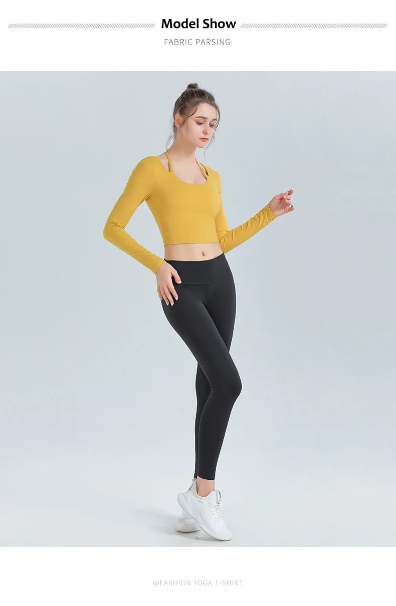 Sidiou Group ANNIOU New Fitness Wear Long-Sleeved Solid Color Yoga Shirt Women's High Elastic Quick Dry Workout Clothes With Chest Pad Sports