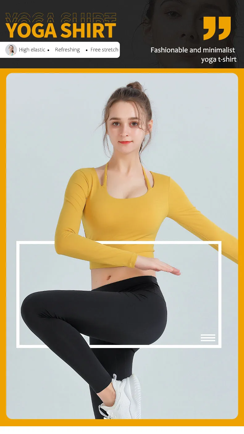 Sidiou Group ANNIOU New Fitness Wear Long-Sleeved Solid Color Yoga Shirt Women's High Elastic Quick Dry Workout Clothes With Chest Pad Sports