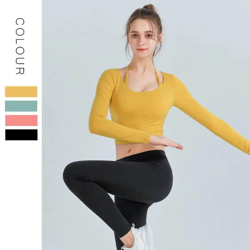 Sidiou Group ANNIOU New Fitness Wear Long-Sleeved Solid Color Yoga Shirt Women's High Elastic Quick Dry Workout Clothes With Chest Pad Sports