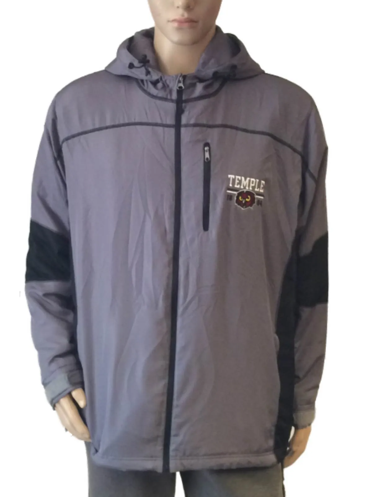 Temple Owls GFS Gray Long Sleeve Full Zip Hooded Jacket with Pockets (L)