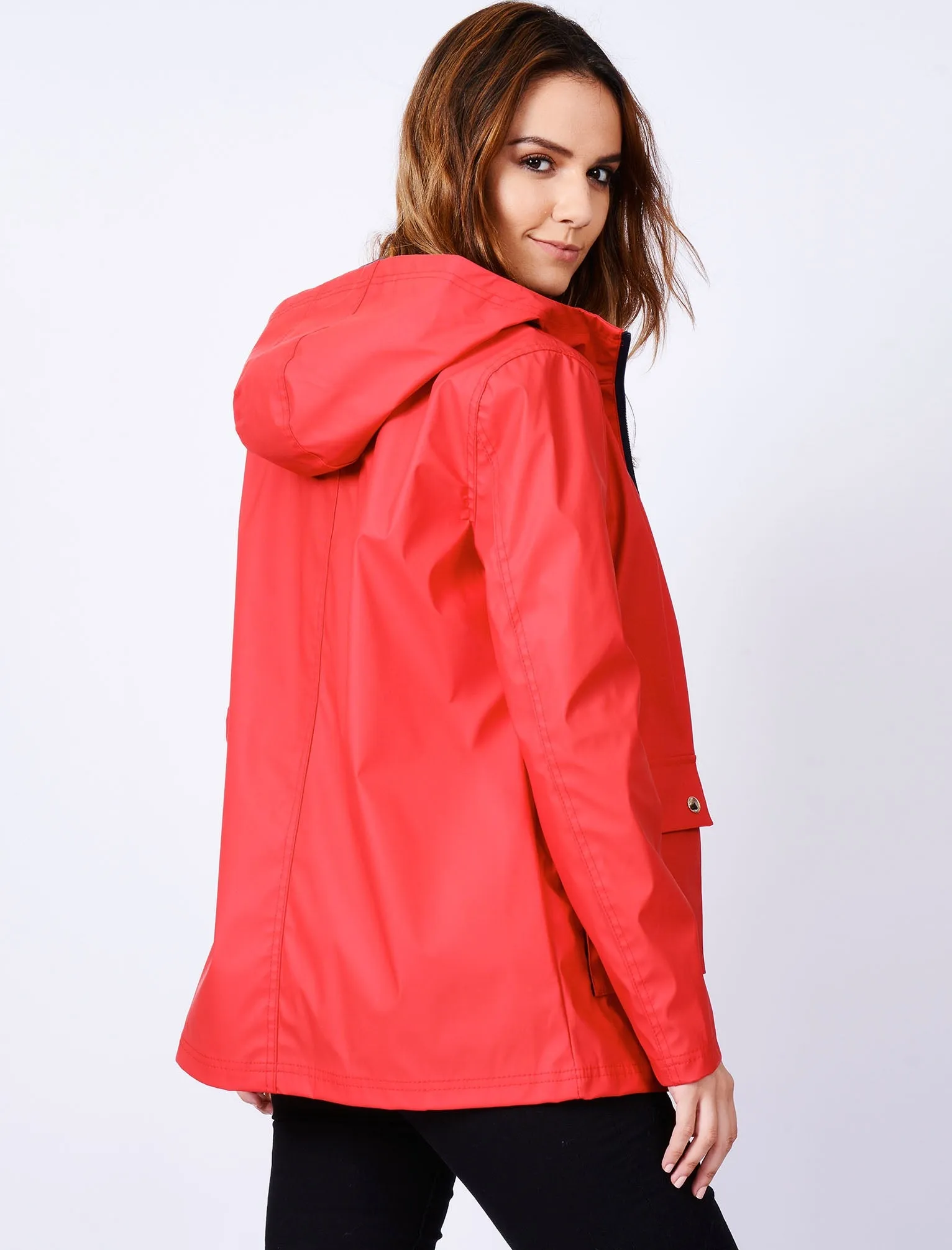 TL Seagull Hooded PU Coat in Tango Red - Tokyo Laundry