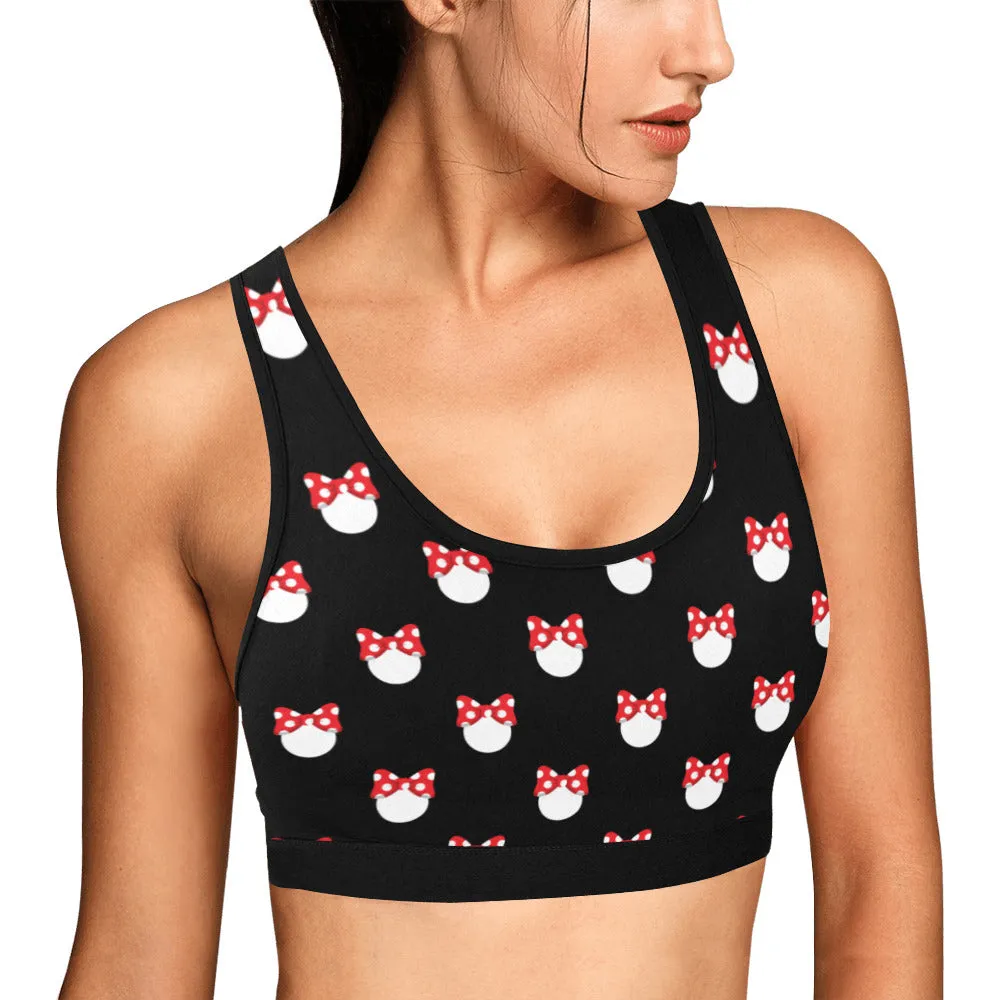 White Polka Dot Red Bow Women's Athletic Sports Bra