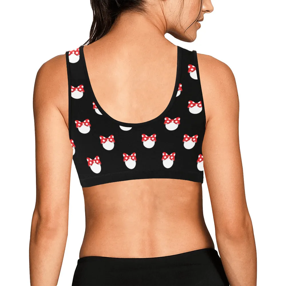 White Polka Dot Red Bow Women's Athletic Sports Bra