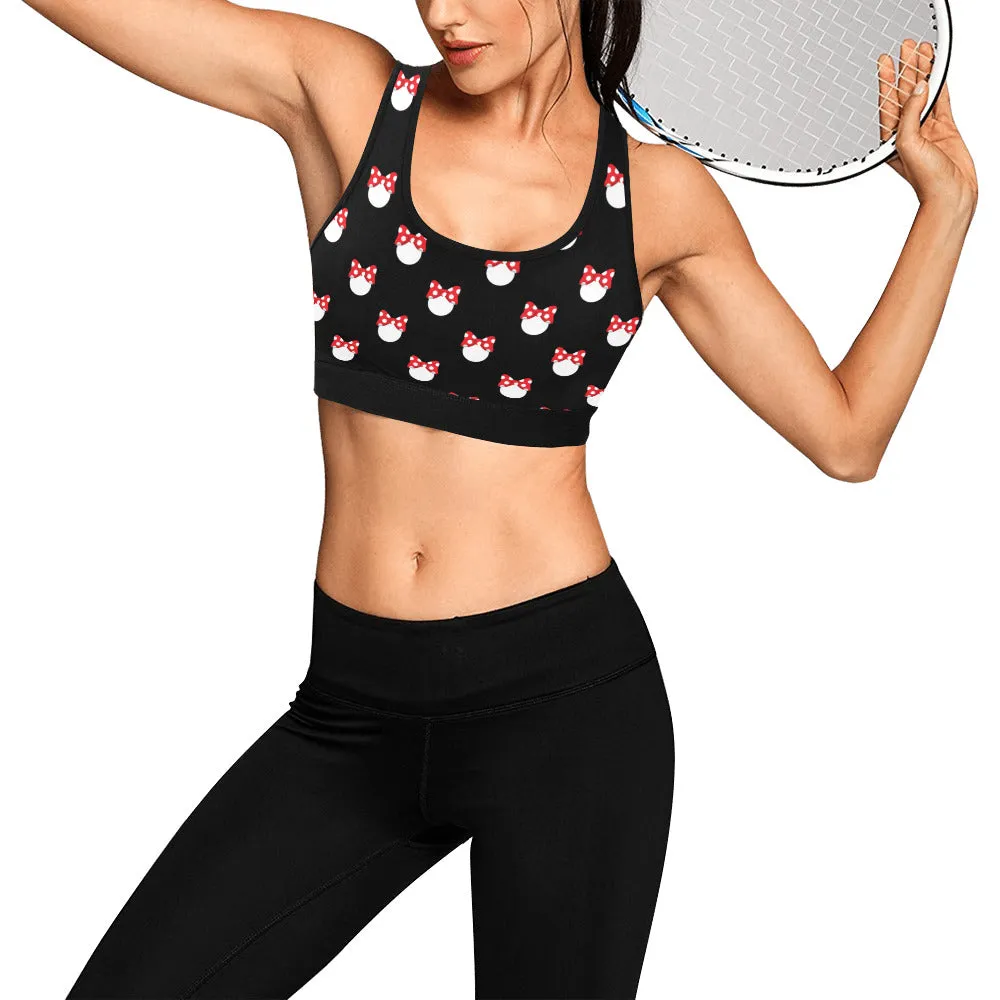 White Polka Dot Red Bow Women's Athletic Sports Bra