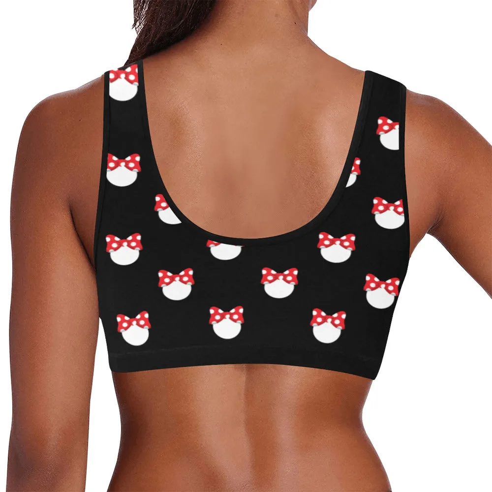 White Polka Dot Red Bow Women's Athletic Sports Bra