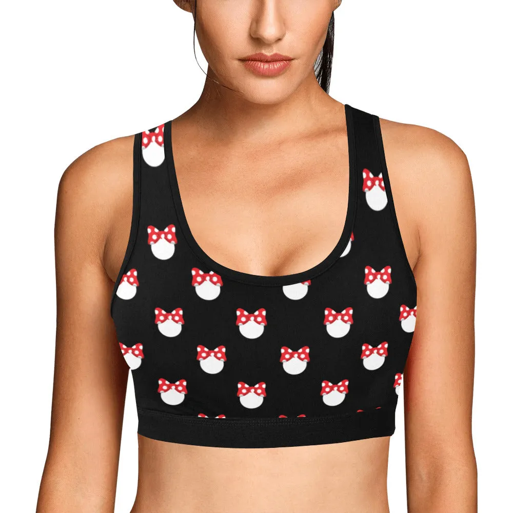 White Polka Dot Red Bow Women's Athletic Sports Bra