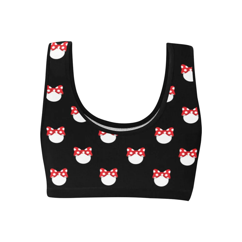 White Polka Dot Red Bow Women's Athletic Sports Bra