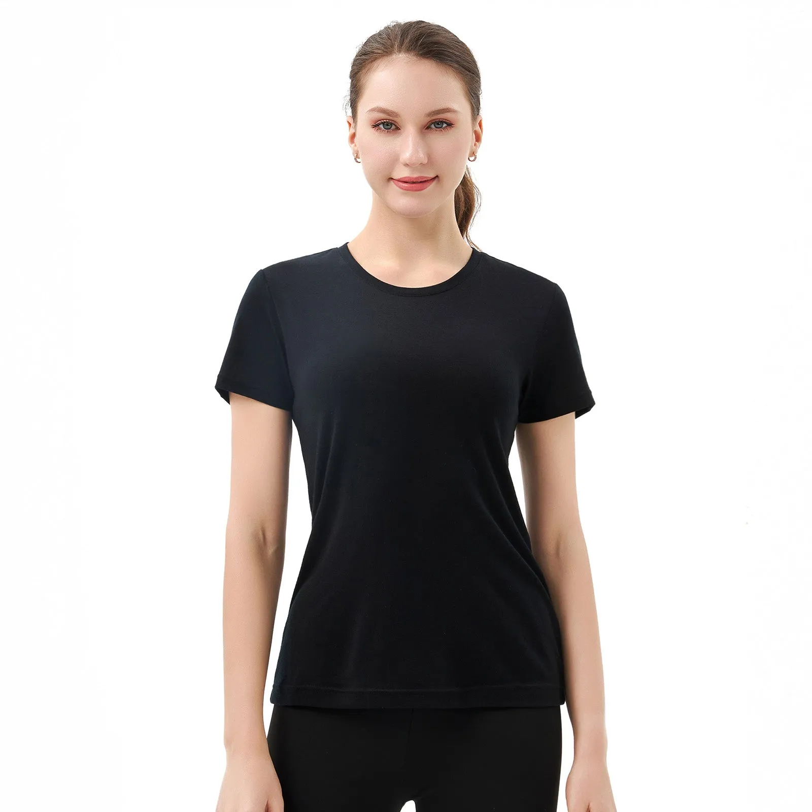 Women's Merino 150g Wool&Tencel Short Sleeve T-Shirt Black