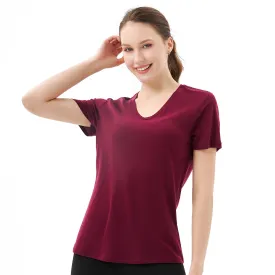 Women’s Merino 170g V-Neck  Short Sleeve T-Shirt  Dark Red