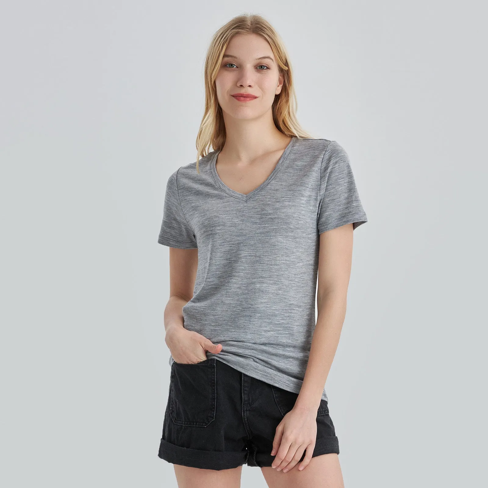 Women’s Merino 170g V-Neck  Short Sleeve T-Shirt  Ebony Heather