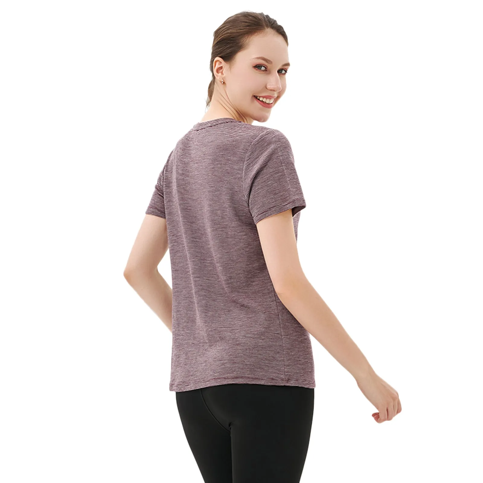 Women's Merino 200g Short Sleeve T-Shirt Fig Grey Stripes