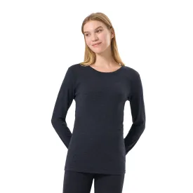 Women's Merino 250g Long Sleeve Crewe Thermal Top Black Grey Heather