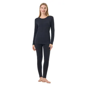 Women's Merino 250g Thermal Base Layer Set Black Grey Heather